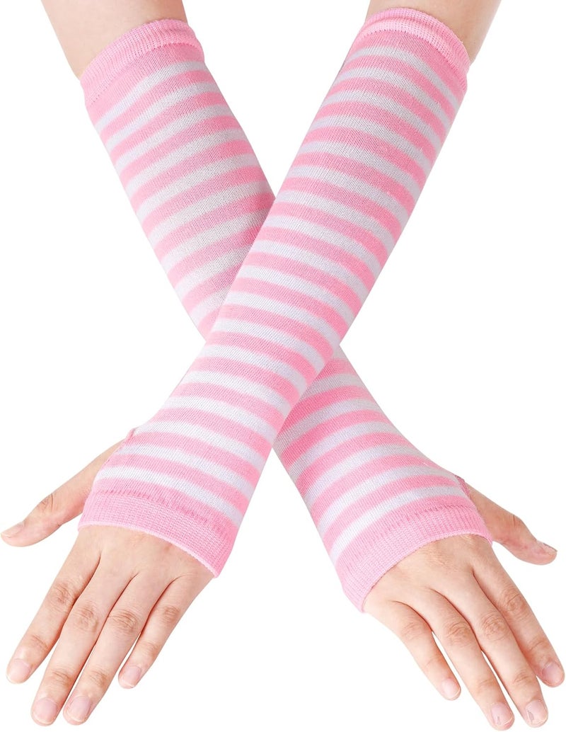 Nydotd Fingerless Long Sleeve Mittens Gloves Y2K Kawaii japanese harajuku Gothic Punk Knitted Striped Arm Warmer for Women - Image 1